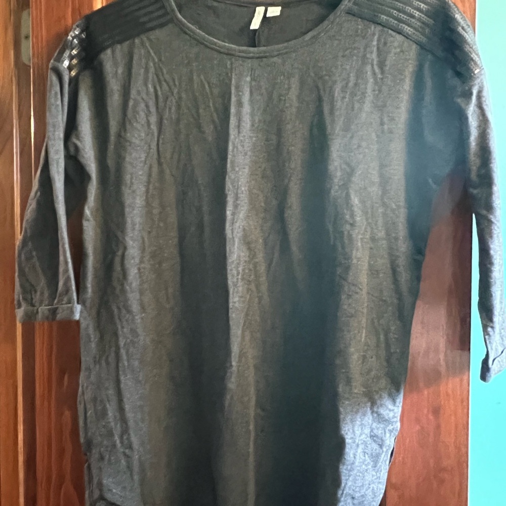 Gray Long Sleeve Top with Button Detail